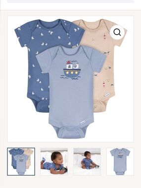 3-Pack Baby Bodysuits - Nautical Blue & Tan